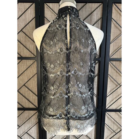 GUESS Empire Women’s Sheer Lace Romantic Golden Black Dressy Turtleneck Small - Picture 4 of 5